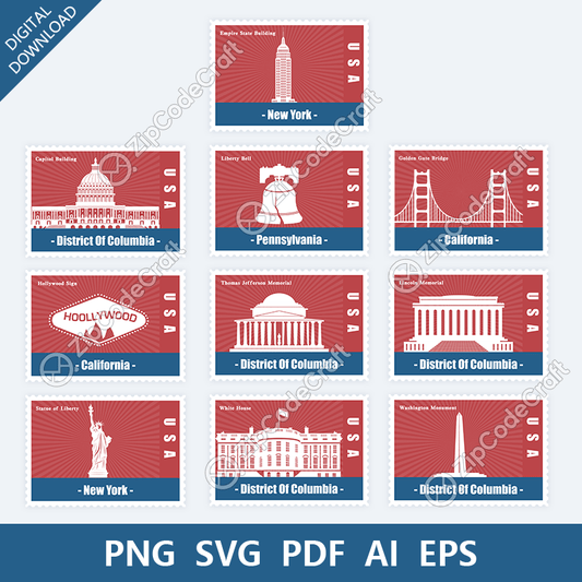 US Landmark Legacy Designs | PNG SVG EPS AI PDF | Digital Product